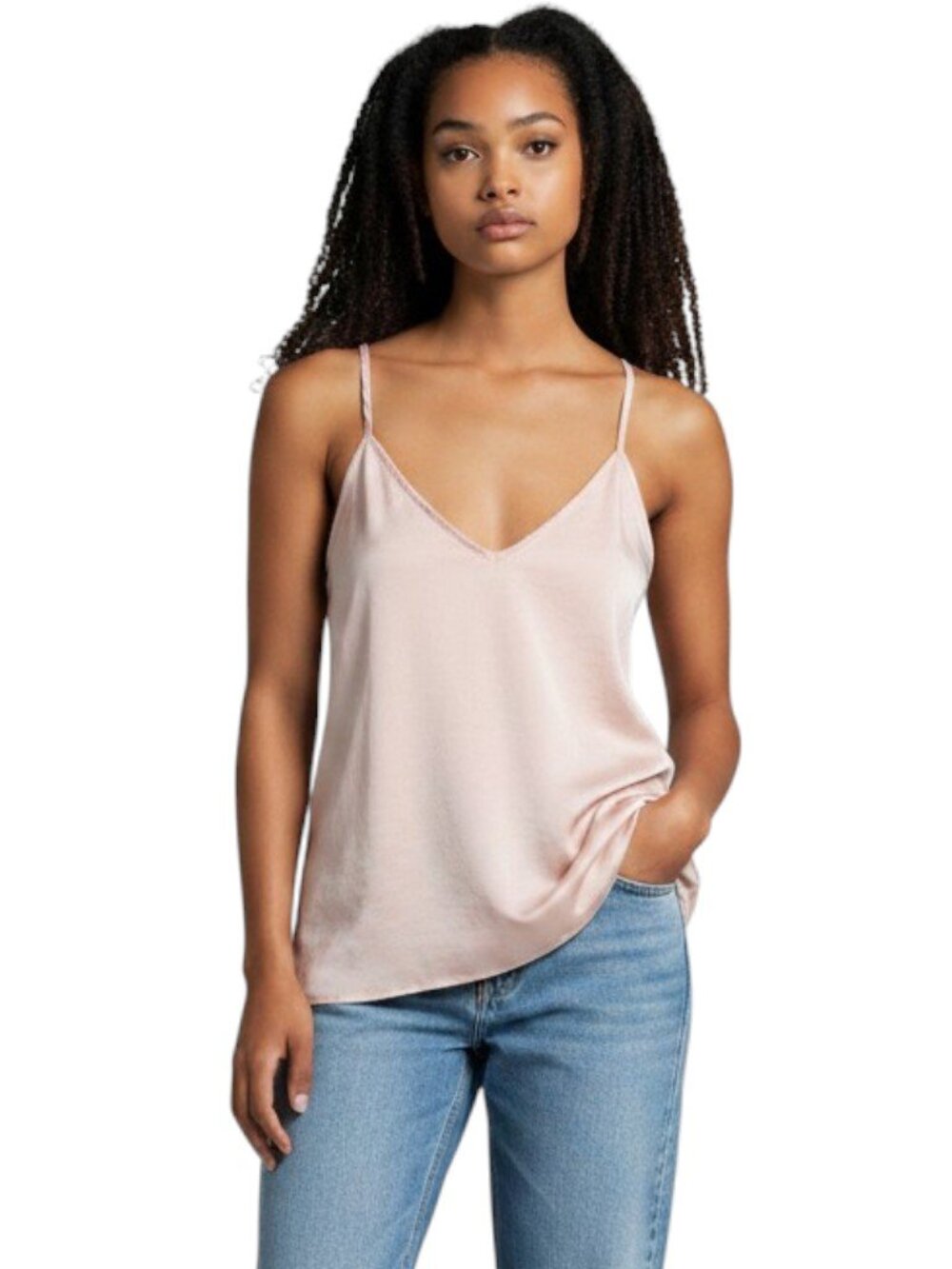 NWT Zara Woman Basic Cami Spaghetti Strap V-Neck Open Low Back Blush Pink Size M